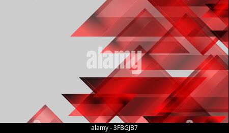 Geometric tech background with red glass glossy triangles. Abstract concept vector design Stock Vector
