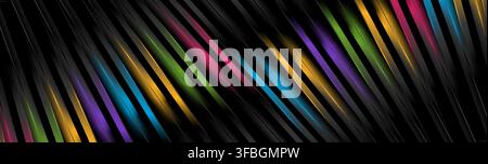 Minimal colorful glossy striped abstract geometric background. High contrast tech vector banner design Stock Vector