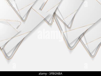 White and golden triangles abstract luxury geometric background. Vector graphic minimal paper design Stock Vector
