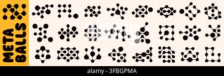 A set of black metaball icons with connected organic shapes. Template style elements, simple logos. Stock Vector
