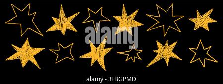 Chalk abstract simple star elements. Scrapbook vector yellow icons. Stock Vector