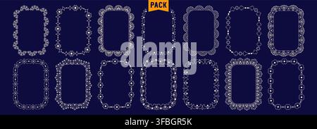 Pack with different seamless lace scalloped rectangle frames. Stock Vector