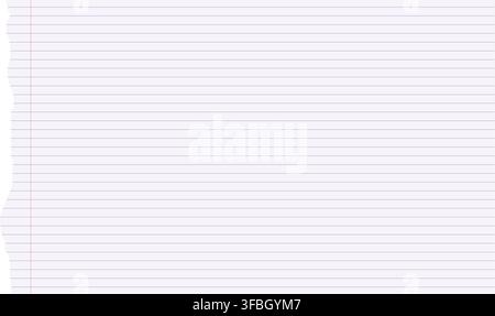 Torn Lined Paper Sheet with Red Margin and Blue Lines Stock Vector