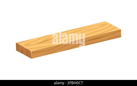 Wooden plank with wood grain, rectangular shape and natural timber texture. Natural construction building material for carpentry, woodworking industry, furniture design, diy projects, game assets Stock Vector