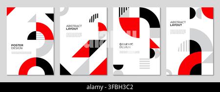 Abstract modern business posters with geometric layout background. Vertical templates in red, white and black with vibrant shapes and lines. Retro modern abstract contemporary trendy covers design Stock Vector