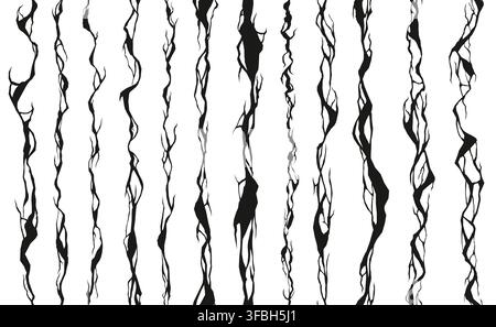 Seamless wall cracks and earth ground holes. Isolated earthquake background, abstract texture of concrete floor fracture. Set of black lines, desert or environment disaster damage destruction breaks Stock Vector
