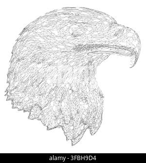 A wireframe eagle head illustration uses intricate lines and dots to create a detailed, monochrome portrait on a clean white background. Stock Vector