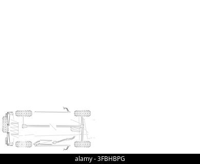 Detailed blueprint of a military truck with a mounted machine gun on a white background. Stock Vector
