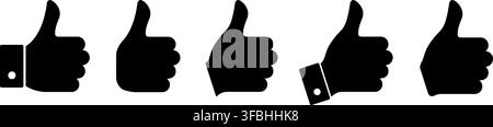 Black thumbs up hand icons collection in bold solid vector silhouette style Stock Vector