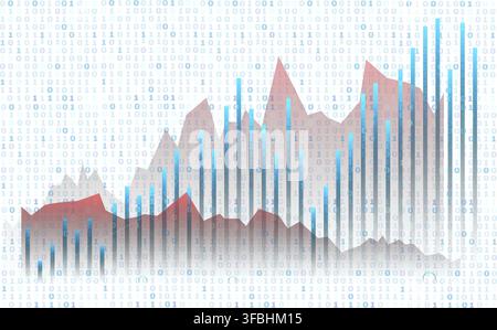 Abstract digital background with graphs, binary code and bar charts symbolizing data and technology Stock Photo