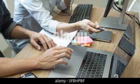 Team of programmers working together development Website design and coding technologies in a software develop company office, Coworkers Team concept Stock Photo