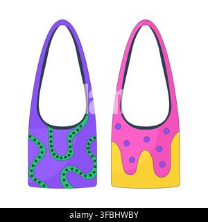 Tote bags with abstract fashion patterns 2D cartoon clip art set Stock Vector