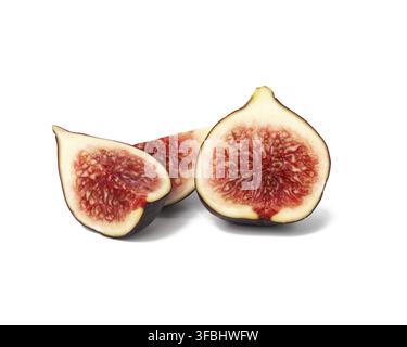 Whole fruit and fig slices on white background Stock Photo