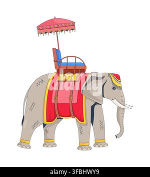 Ceremonial Indian elephant with royal howdah 2D cartoon character Stock Vector