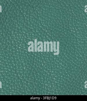 A detailed macro shot of genuine, high-quality leather in a rich turquoise color. The characteristic, slightly glossy texture is visible Stock Photo