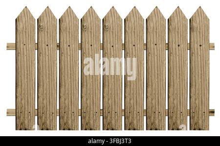 Fence made of brown wooden planks on isolated background Stock Photo