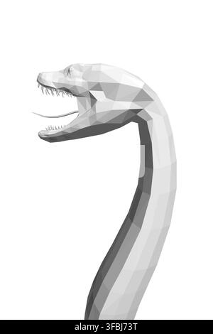 A low poly anaconda snake with an open mouth, rendered in a geometric white style on a clean white background. Side view Stock Vector