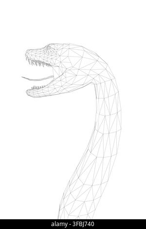 Wireframe anaconda snake with an open mouth, rendered in a geometric white style from a side view on a clean white background. This low polygonal illu Stock Vector