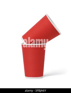 Red corrugated paper cup isolated on white background. Container for drinks Stock Photo