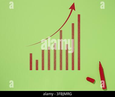 Drawn graph with a red marker on a green background, the concept of business income growth, high income Stock Photo