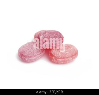 Fruit oval lollipops isolated on white background, close up Stock Photo