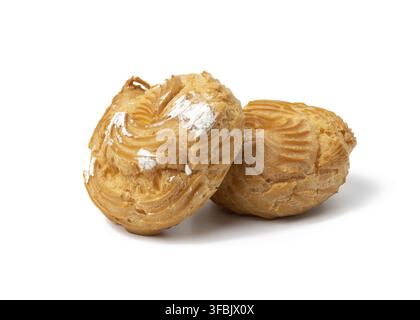 Two baked round eclairs on a white background Stock Photo