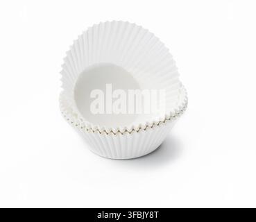 White paper corrugated cupcake baking dish on a white background Stock Photo