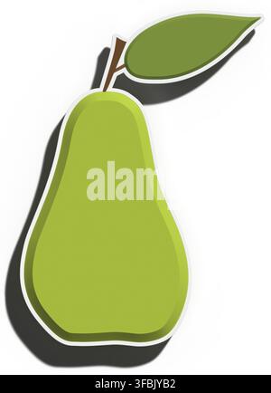 Green pear on a stalk with a leaf on an isolated background, 3D rendering illustration Stock Photo