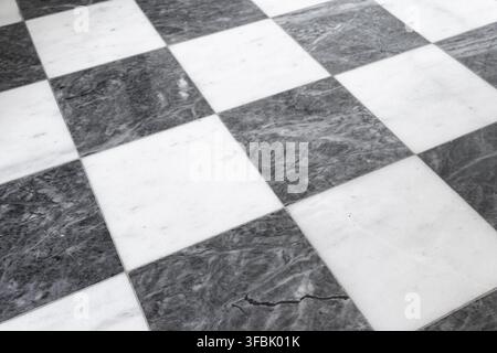 checkered marble floor tile pattern background. Perspective view Stock Photo