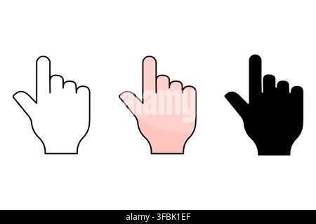 Hand gesture pointing index finger right set with white pink black vector icons. eps 10. Stock Vector