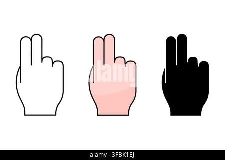 Hand gesture two fingers pointing set with white pink black vector icons eps 10. Stock Vector