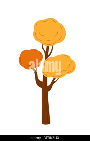 Autumn stylized orange tree standing by itself in open field. Flat vector art for greeting cards, wrapping, paper goods. Stock Vector