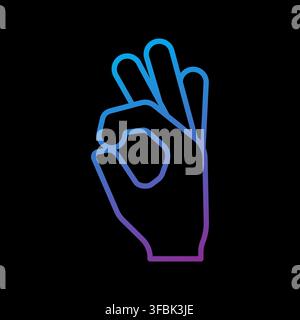 Hand gesture okay sign with blue purple neon gradient vector icon. eps 10. Stock Vector