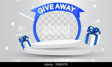 Giveaway social media promotion frame with podium and gifts for your design and marketing. Vector illustration Stock Vector