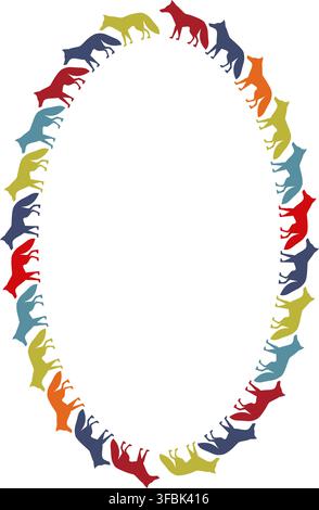 Fox colorful frame. Vector illustration of a happy standing red fox empty frame box. Hand drawn vector illustration isolated on white background Stock Vector