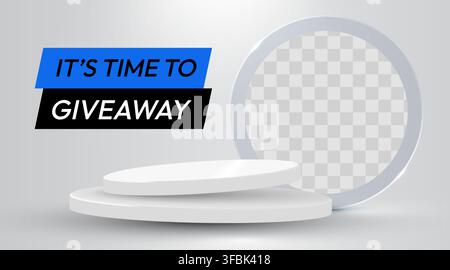 Giveaway social media promotion banner with podium for product display. Modern web template. Vector illustration Stock Vector
