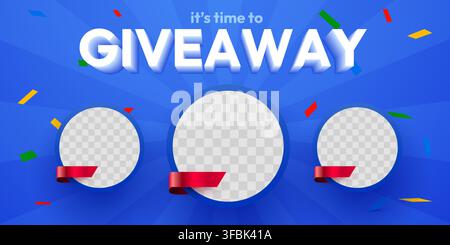 Giveaway social media banner template with circular photo placeholders for contest promotion. Vector illustration Stock Vector