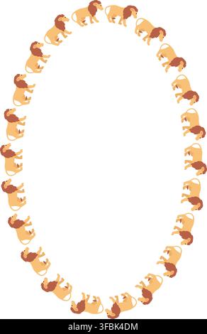 Lion oval frame. Savannah lion silhouette. Wildlife animal on white background template Stock Vector