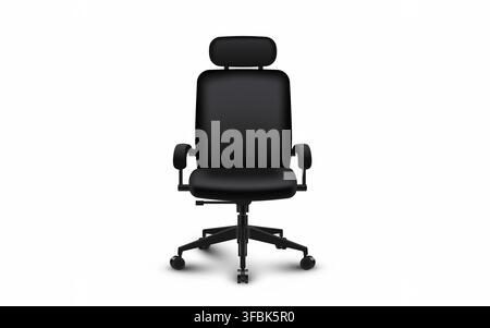 Modern black office chair with headrest isolated on white background. Professional furniture Vector illustration. Stock Vector