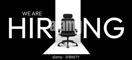 We are hiring concept with an office chair. Vacancy banner design for recruitment and job search. Vector illustration. Stock Vector