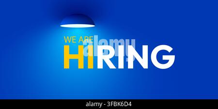 We are hiring concept banner on blue background. Professional job vacancy announcement. Vector illustration Stock Vector