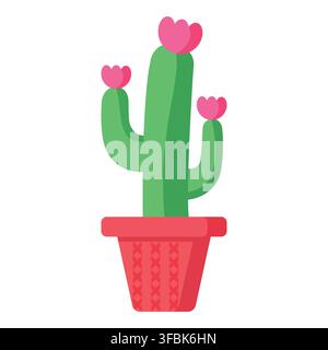 Blooming cactus in red pot icon representing desert plant, houseplant, and succulent gardening Stock Vector