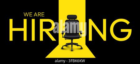 We are hiring concept with an office chair. Professional recruitment banner for job vacancy. Vector illustration Stock Vector