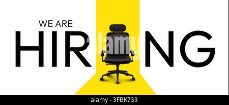 We Are Hiring banner with an office chair. Professional recruitment concept for job advertisement. Vector illustration Stock Vector