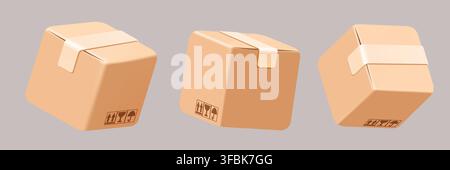 Set of cardboard delivery boxes in different angles. Packaging for shipping and e-commerce. Vector illustration Stock Vector