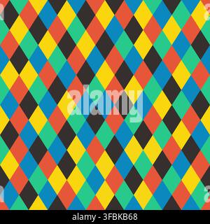 Vintage diamond pattern with festive circus motifs creates elegant holiday backdrop seamless vector pattern. Stock Vector