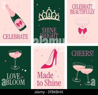 Feminine greeting cards and posters set with quotes Stock Vector