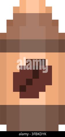 Coffee jar container kitchen storage pixel art style graphic brown neutral colors. Cylindrical coffee tin jar lid label coffee bean image food packagi Stock Vector