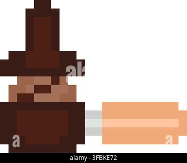Espresso portafilter coffee handle tool pixel art style vector brown wooden accent. Barista portafilter ground coffee filter basket cafe brewing equip Stock Vector