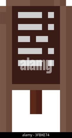Cafe menu board chalkboard sign pixel art style graphic brown wooden frame structure. Sidewalk menu stand coffee shop pricing board retro game object Stock Vector